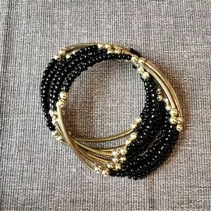 Elegant Black and Gold Beaded Coil Bracelet